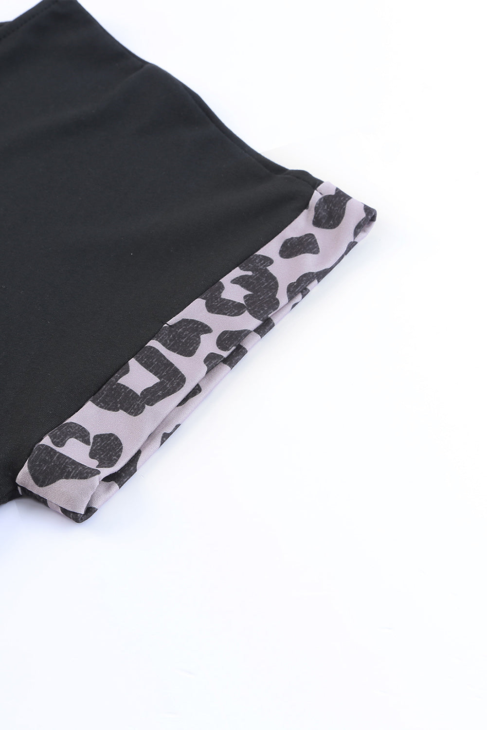 Black Half Leopard Patchwork Short Sleeves Top