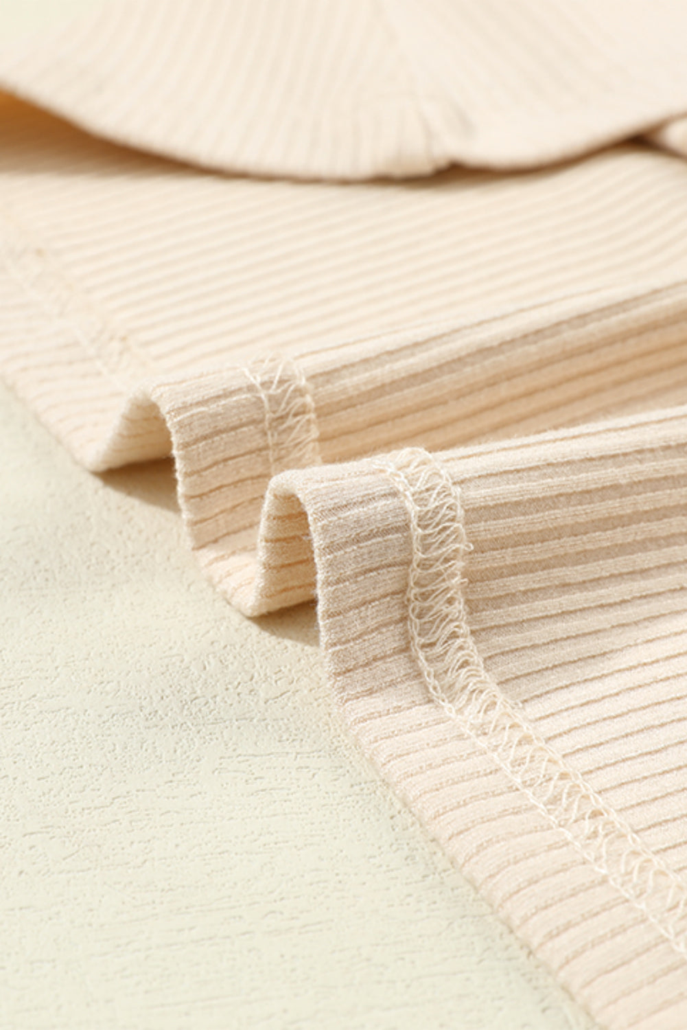 Beige Dotty Mesh Ruffle Sleeve Ribbed Knit Top