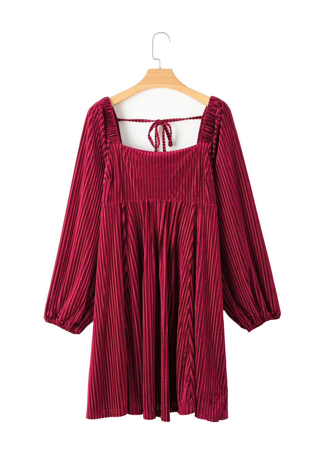 Pale Chestnut Long Sleeve Tiered Ribbed Velvet Dress