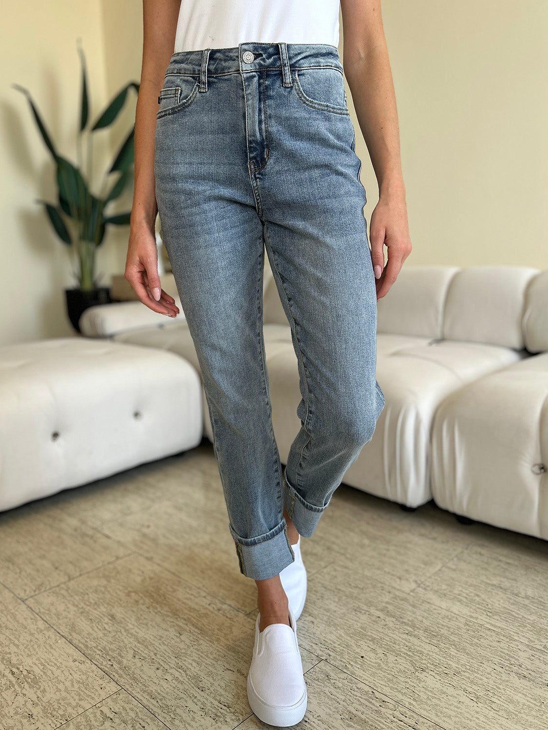 Judy Blue Full Size High Waist Cuff Hem Jeans