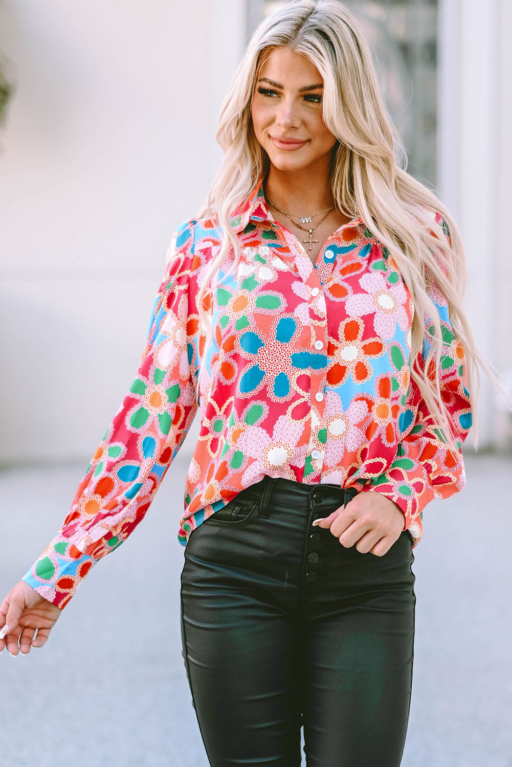 Pink Embroidered Detail Floral Print Ruffle Trim Tank Top