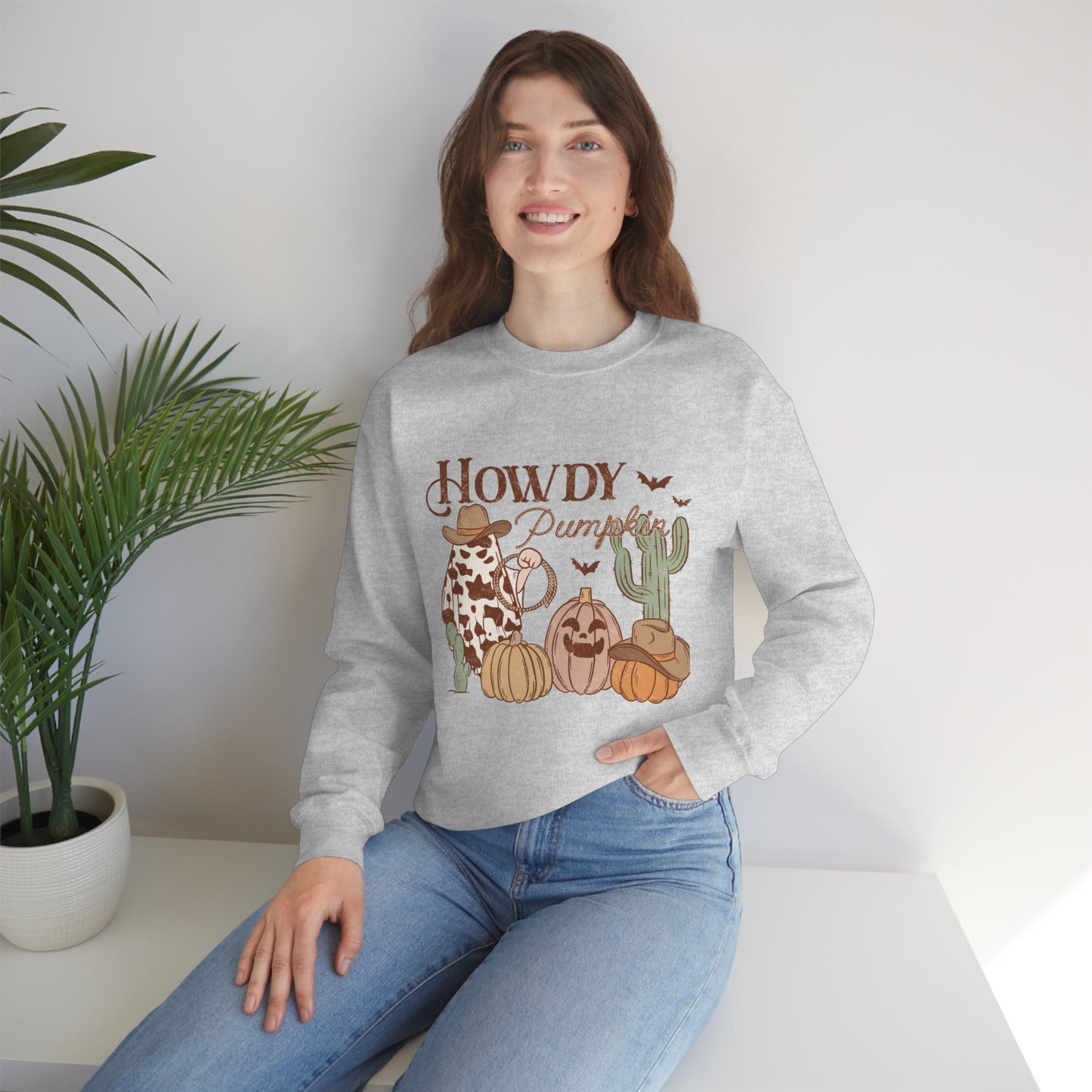 Howdy Pumpkin Cactus Ghost Unisex Heavy Blend™ Crewneck Sweatshirt