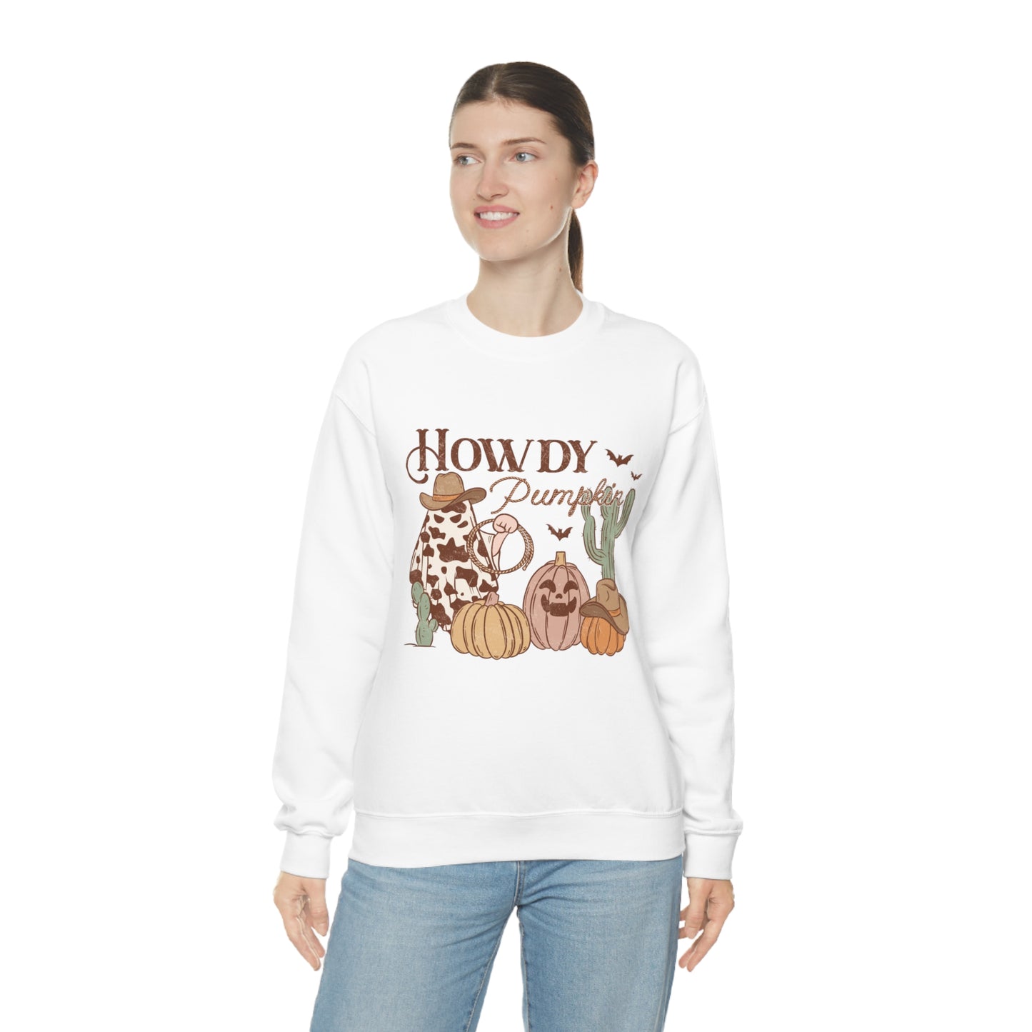 Howdy Pumpkin Cactus Ghost Unisex Heavy Blend™ Crewneck Sweatshirt