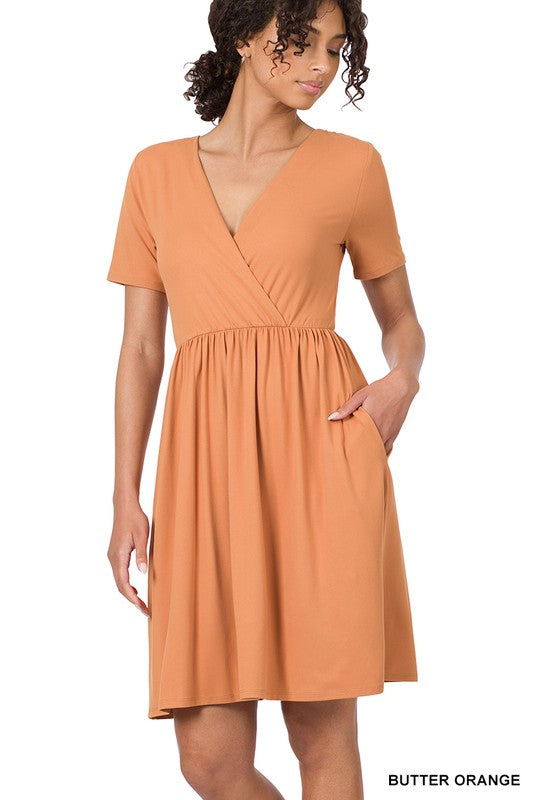 BRUSHED DTY BUTTERY SOFT FABRIC SURPLICE DRESS