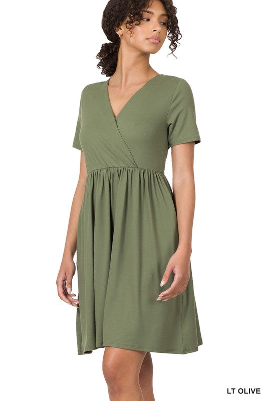 BRUSHED DTY BUTTERY SOFT FABRIC SURPLICE DRESS