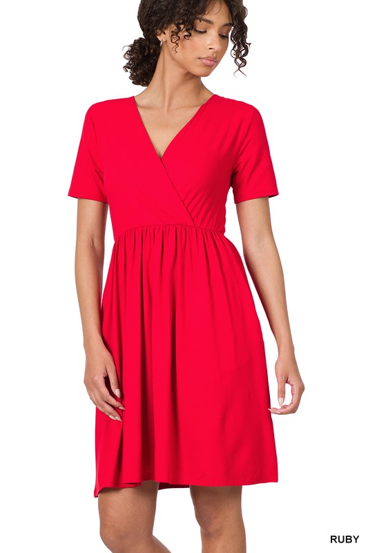 BRUSHED DTY BUTTERY SOFT FABRIC SURPLICE DRESS