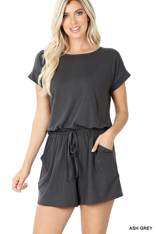 BRUSHED DTY ROMPER WITH POCKETS