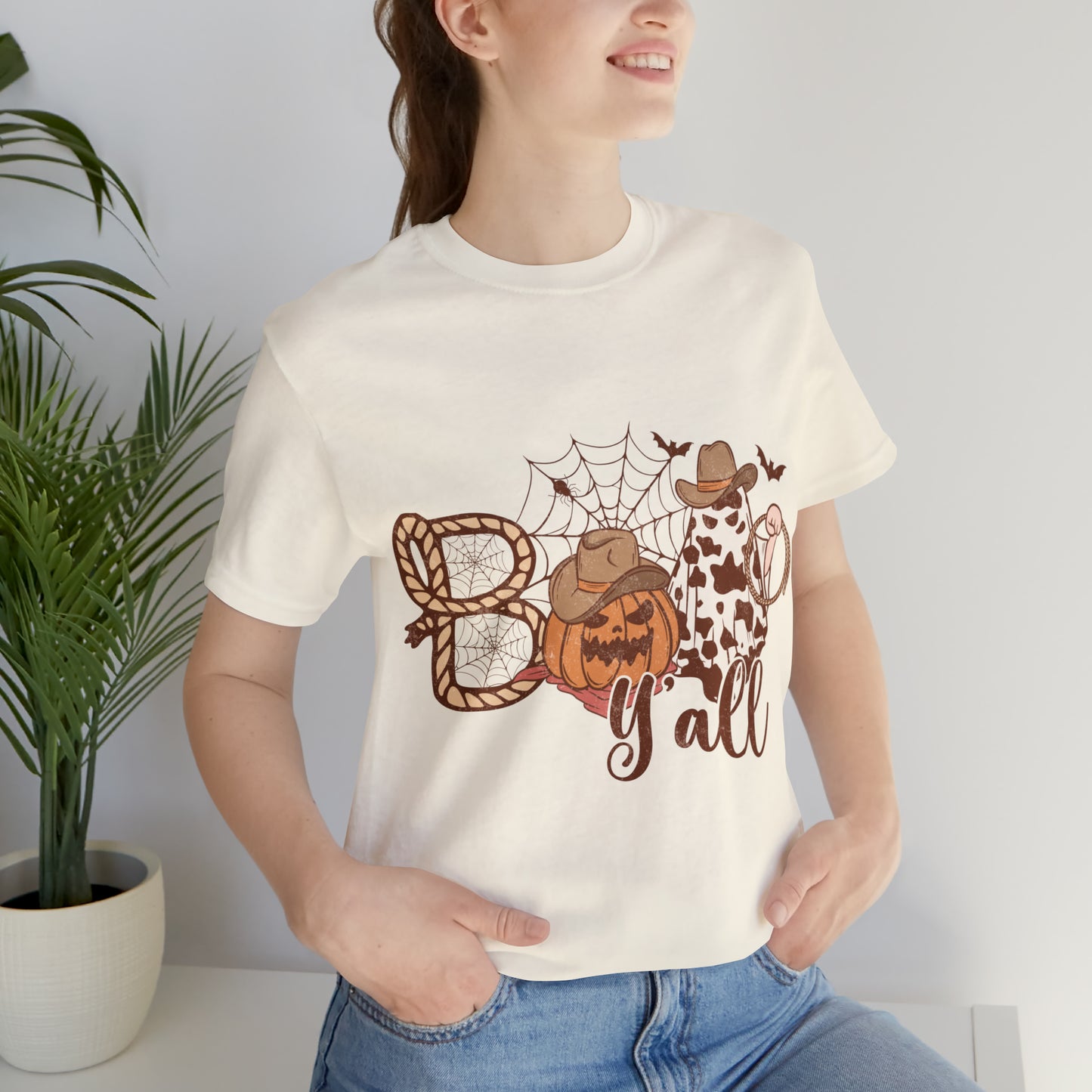 Boo Y’all Western Ghost Pumpkin Bella Canvas Unisex Jersey Short Sleeve Tee