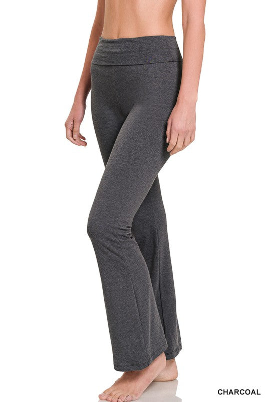 PREMIUM COTTON FOLD OVER YOGA FLARE PANTS