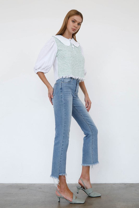 HIGH RISE CROP BOOT CUT JEANS