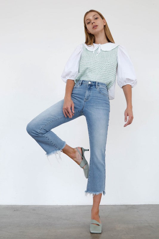 HIGH RISE CROP BOOT CUT JEANS