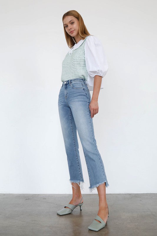 HIGH RISE CROP BOOT CUT JEANS