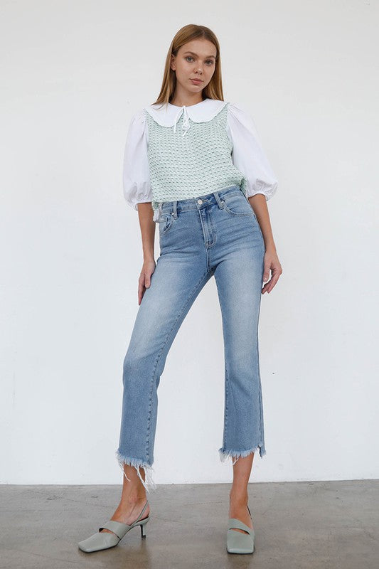 HIGH RISE CROP BOOT CUT JEANS