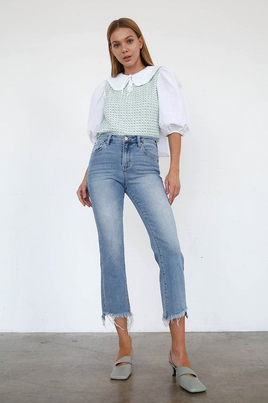 HIGH RISE CROP BOOT CUT JEANS