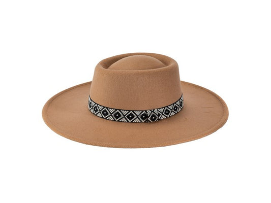 FLAT TOP FELT FEDORA WITH BOHO BAND