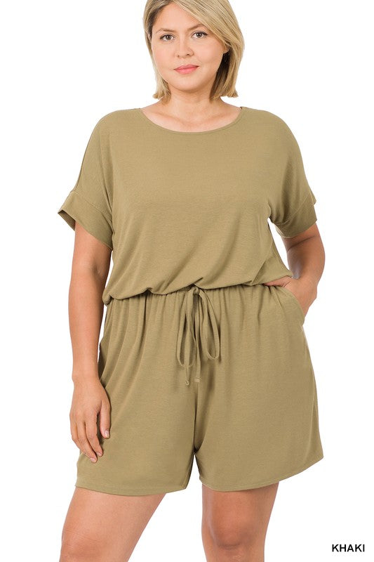 PLUS ROMPER WITH ELASTIC WAIST & BACK