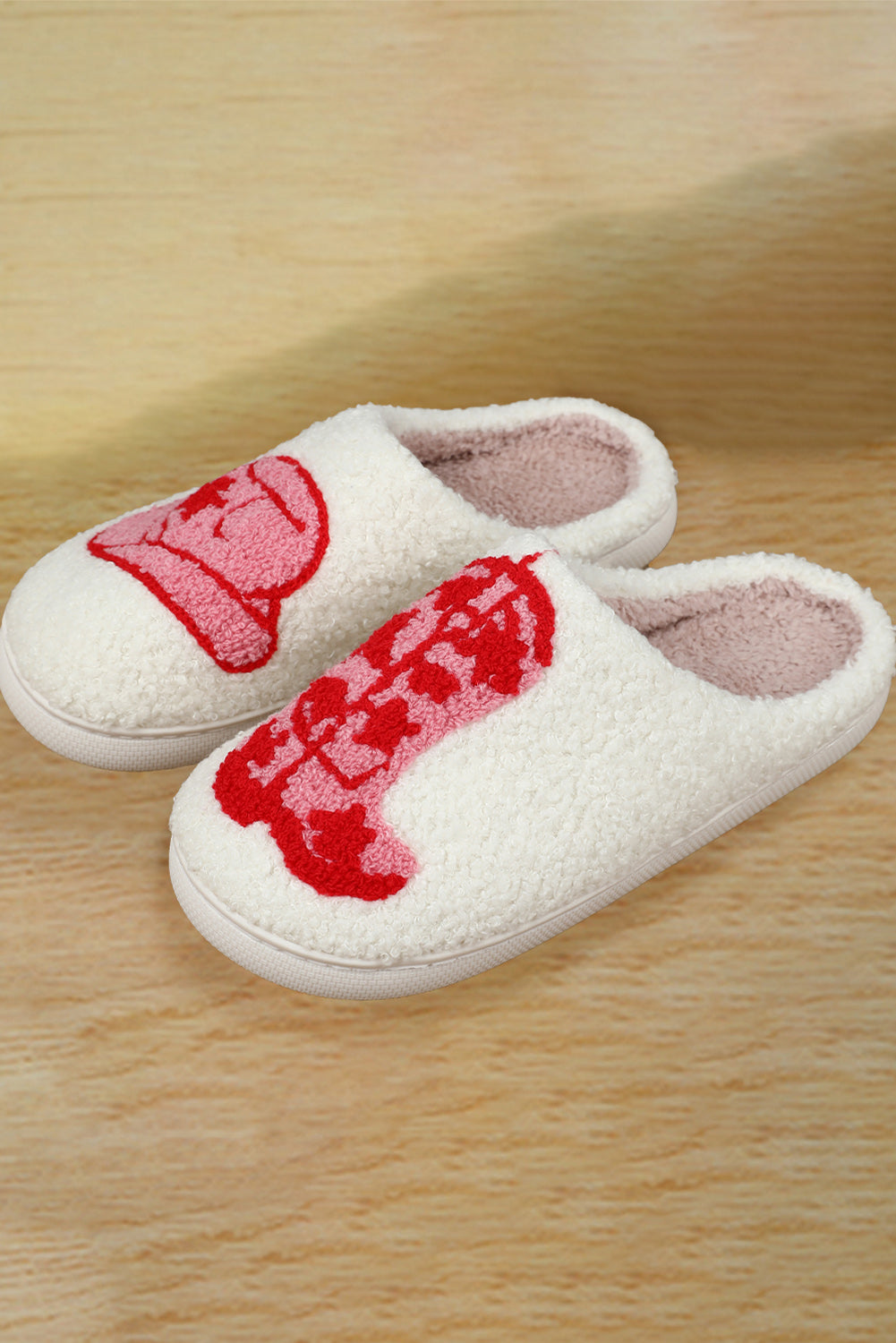 White Valentines Day Hearts Print Plush House Slippers