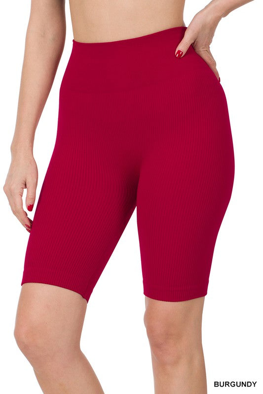 SEAMLESS RIBBED HIGH WAIST BIKER SHORTS