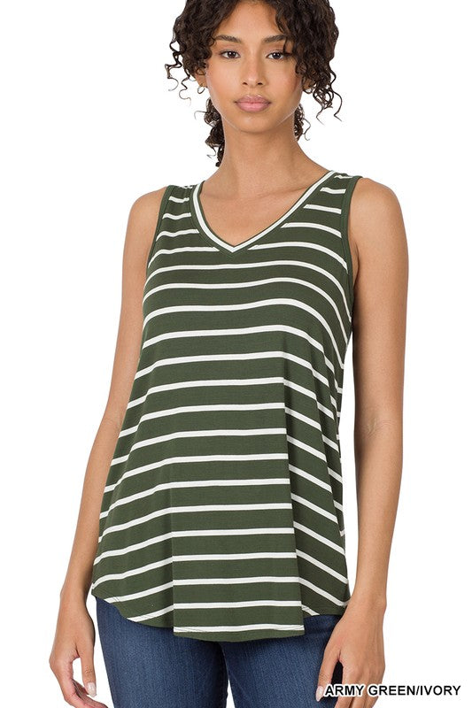 STRIPE SLEEVELESS V-NECK TOP