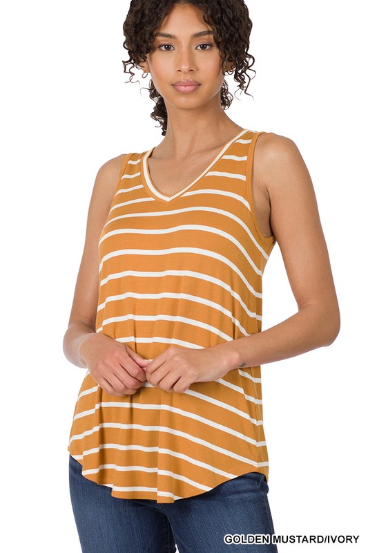 STRIPE SLEEVELESS V-NECK TOP