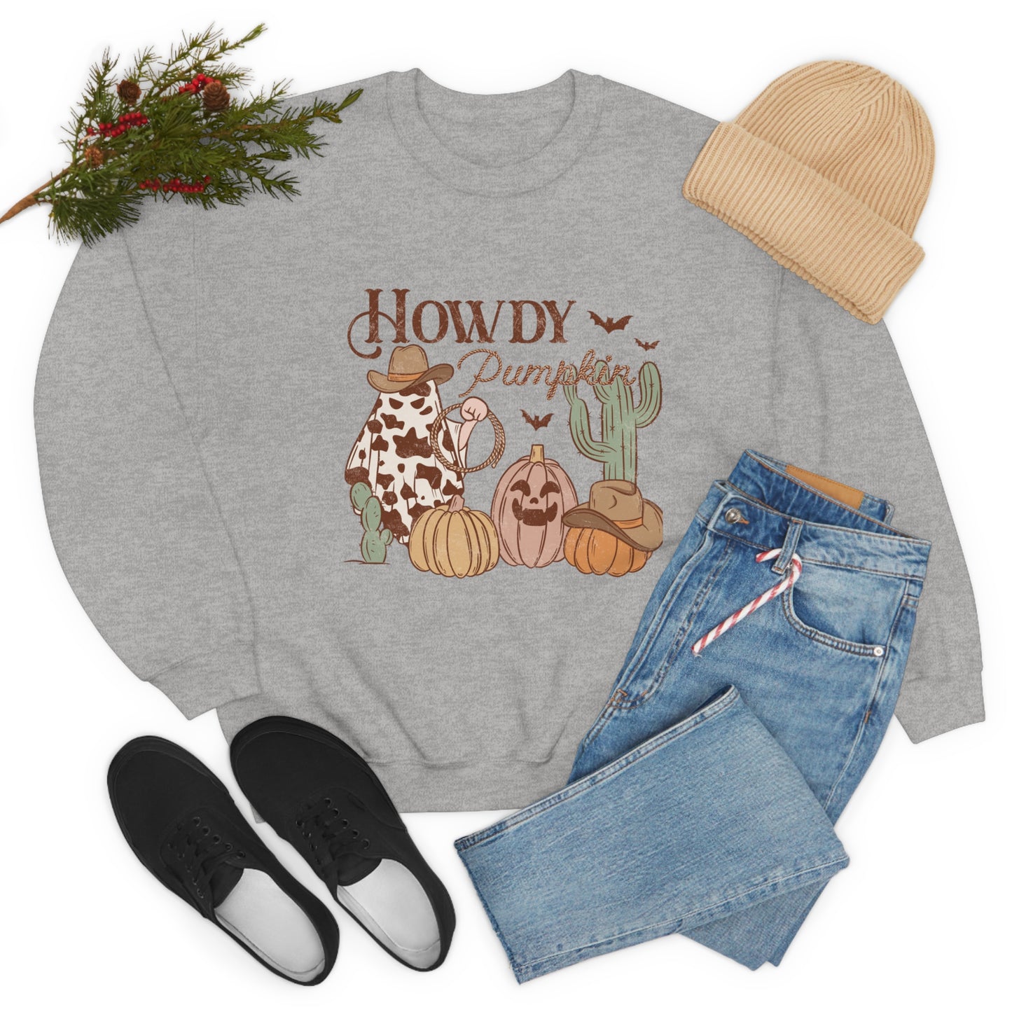 Howdy Pumpkin Cactus Ghost Unisex Heavy Blend™ Crewneck Sweatshirt