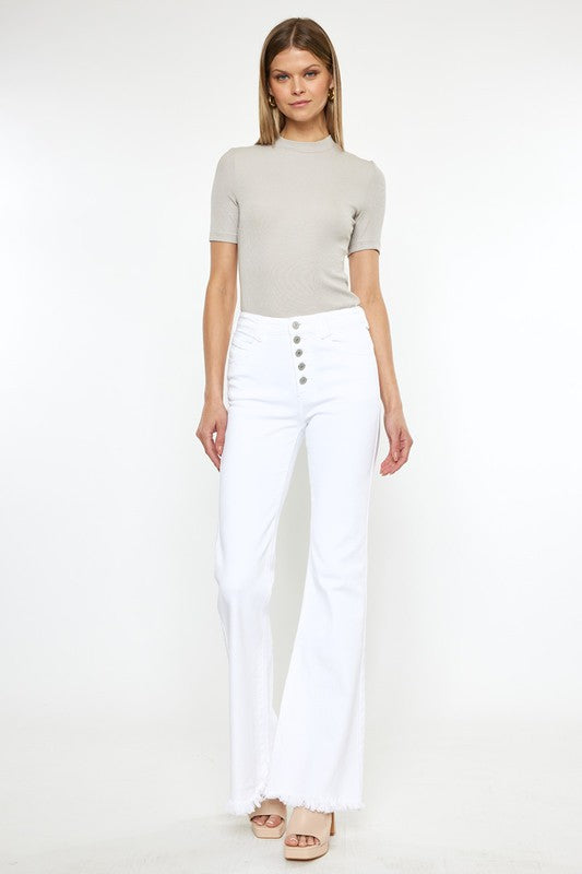 HIGH RISE WHITE FLARE JEANS-KC7410WT