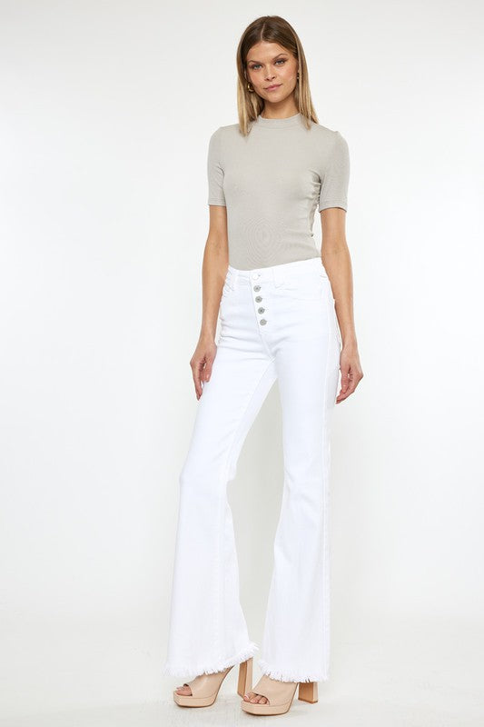 HIGH RISE WHITE FLARE JEANS-KC7410WT