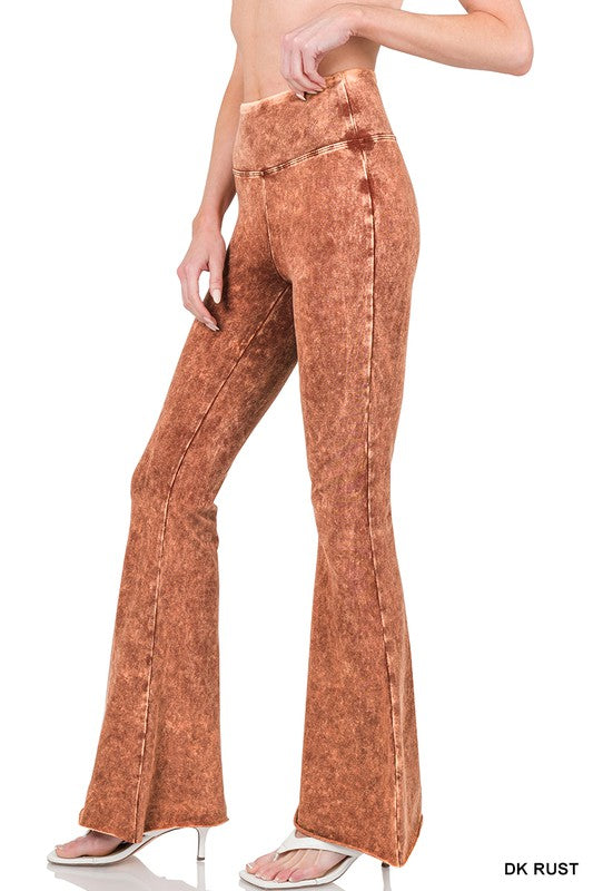 ACID WASH HIGH WAIST RAW EDGE HEM PANTS