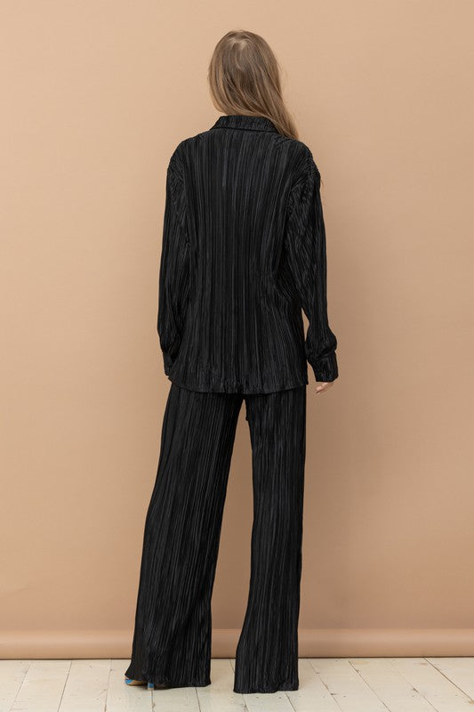 Pleated Blouse Pants Set