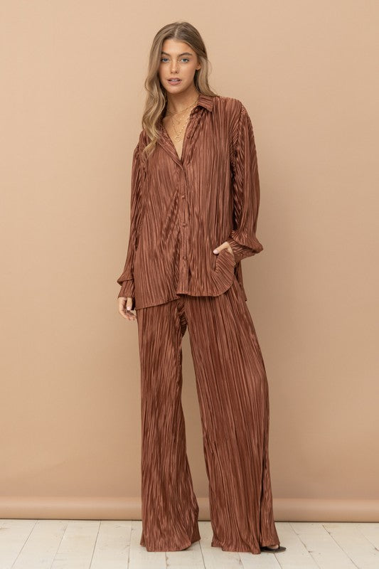 Pleated Blouse Pants Set