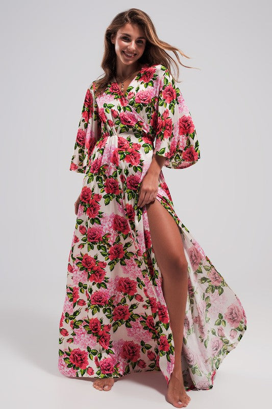 FLUTTER SLEEVE MAXI DRESS IN FLORAL PRINT