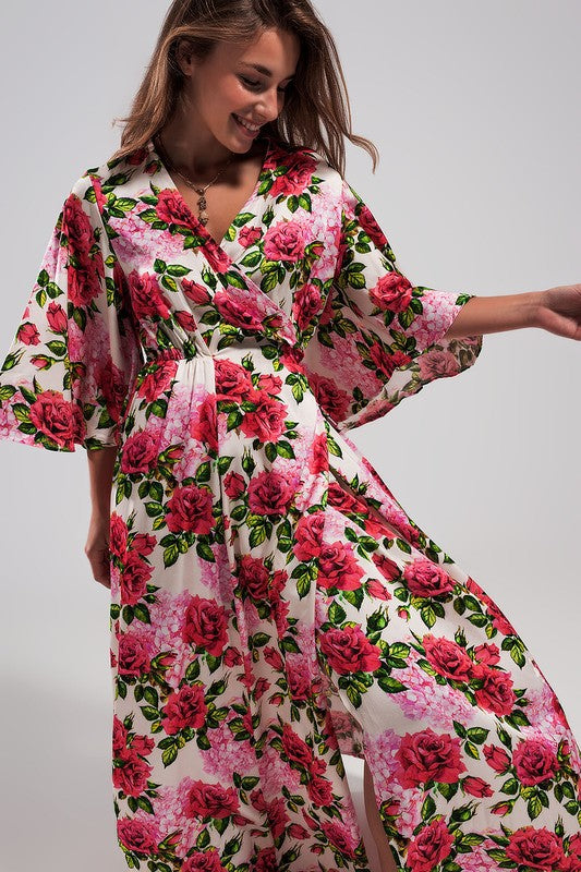 FLUTTER SLEEVE MAXI DRESS IN FLORAL PRINT