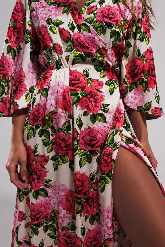 FLUTTER SLEEVE MAXI DRESS IN FLORAL PRINT