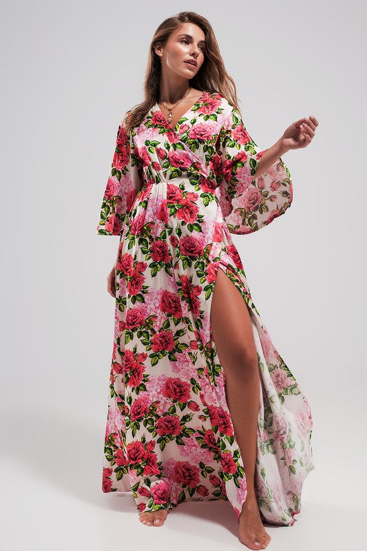 FLUTTER SLEEVE MAXI DRESS IN FLORAL PRINT