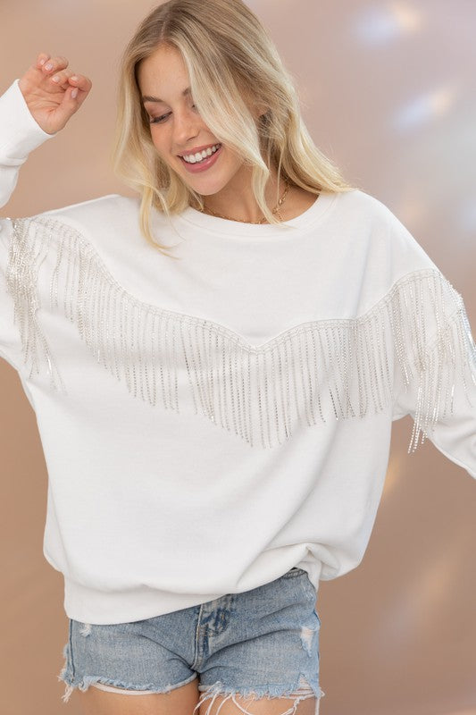 Rhinestone Fringe Pullover Top