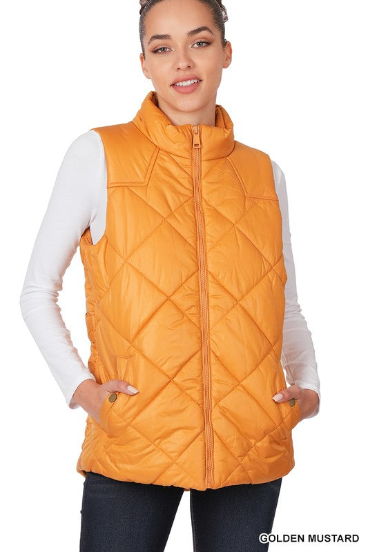 DIAMOND QUILTED ZIP FRONT VEST