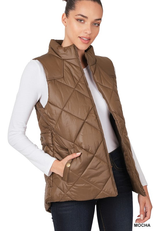 DIAMOND QUILTED ZIP FRONT VEST