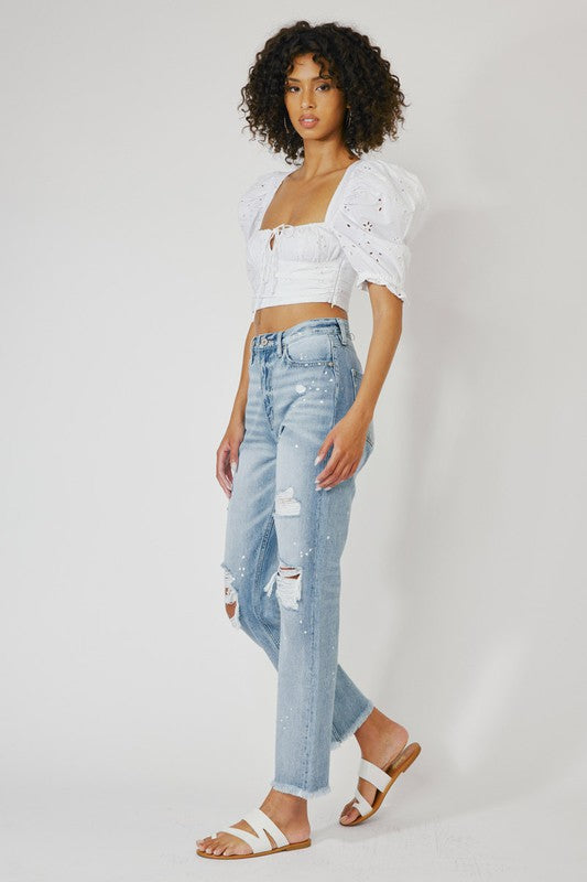 HIGH RISE SLIM STRAIGHT JEANS-KC8708M