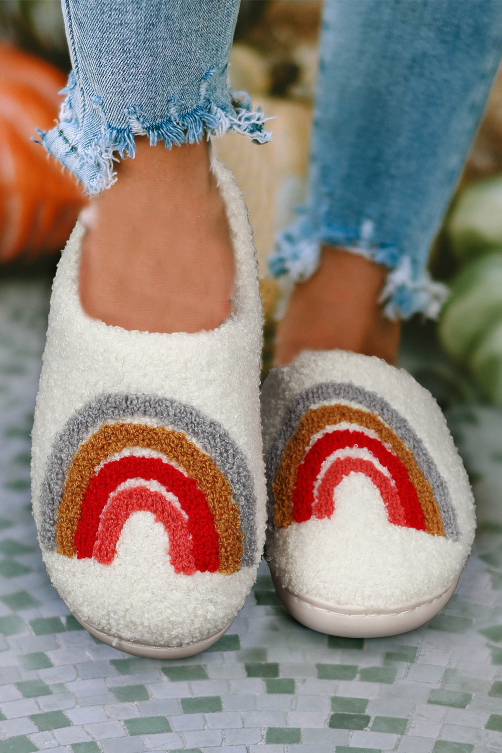 White Valentines Day Hearts Print Plush House Slippers