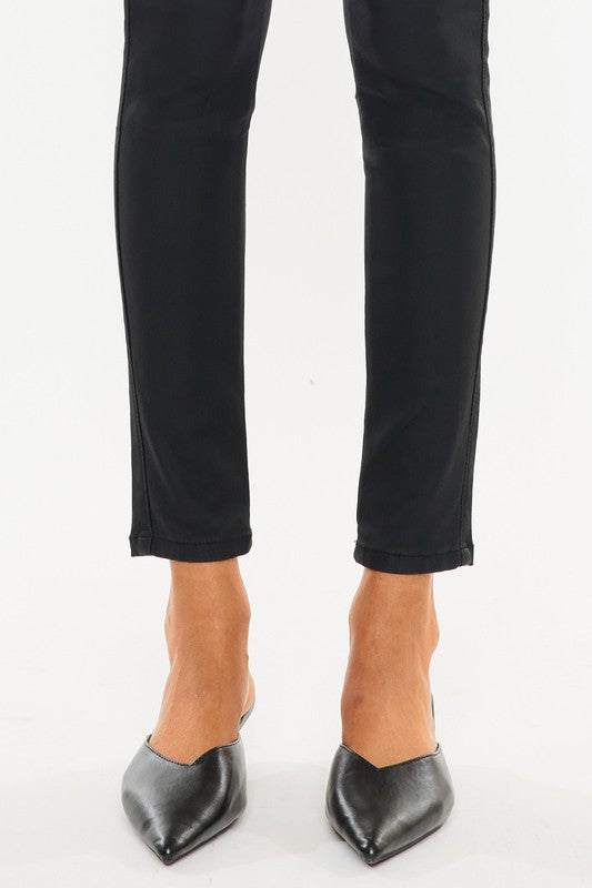 High Rise Black Coated Ankle Skinny Jean-KC6341ABK