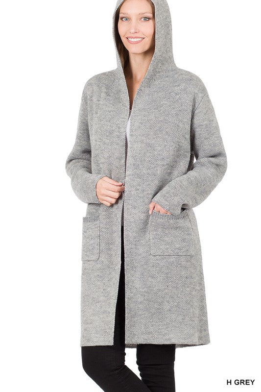 HOODED OPEN FRONT CARDIGAN