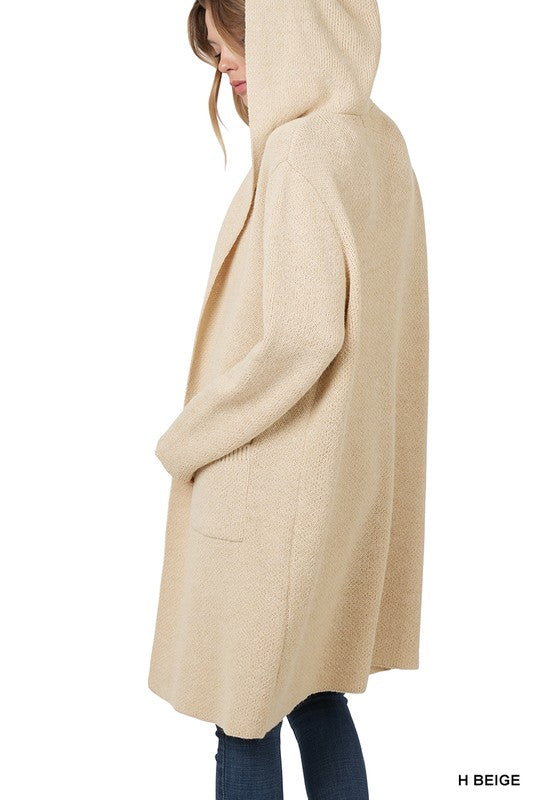 HOODED OPEN FRONT CARDIGAN