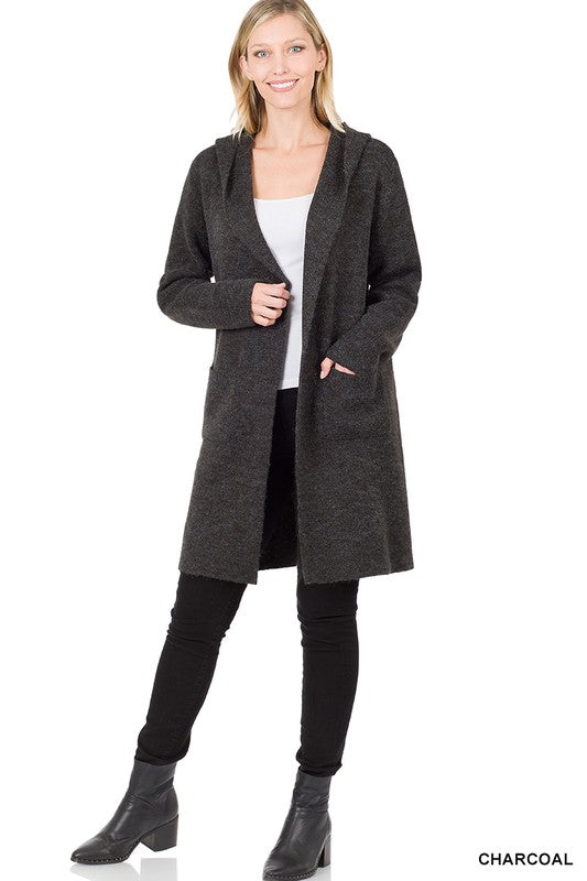 HOODED OPEN FRONT CARDIGAN