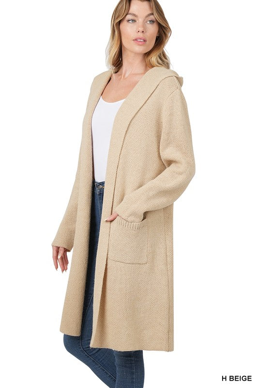 HOODED OPEN FRONT CARDIGAN