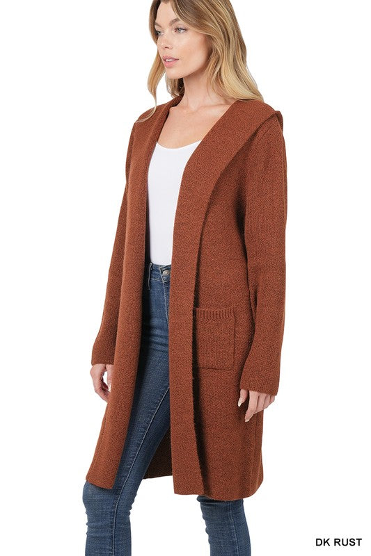 HOODED OPEN FRONT CARDIGAN