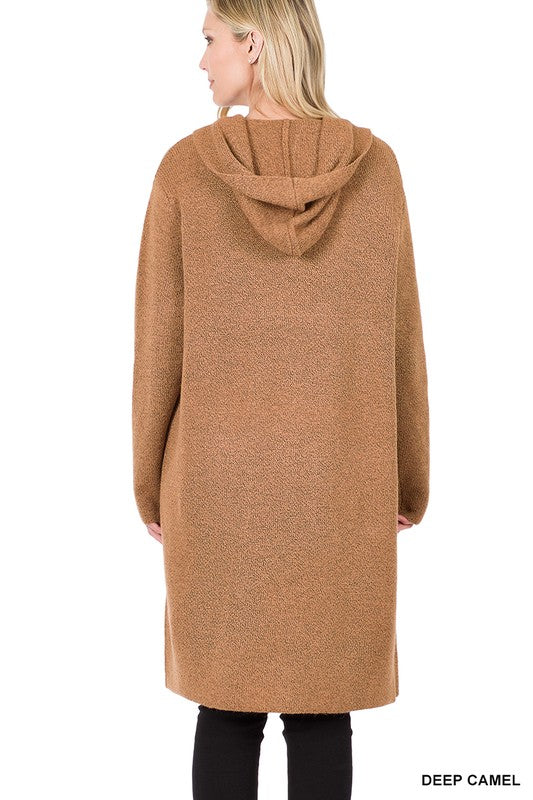 HOODED OPEN FRONT CARDIGAN