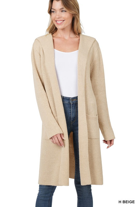 HOODED OPEN FRONT CARDIGAN