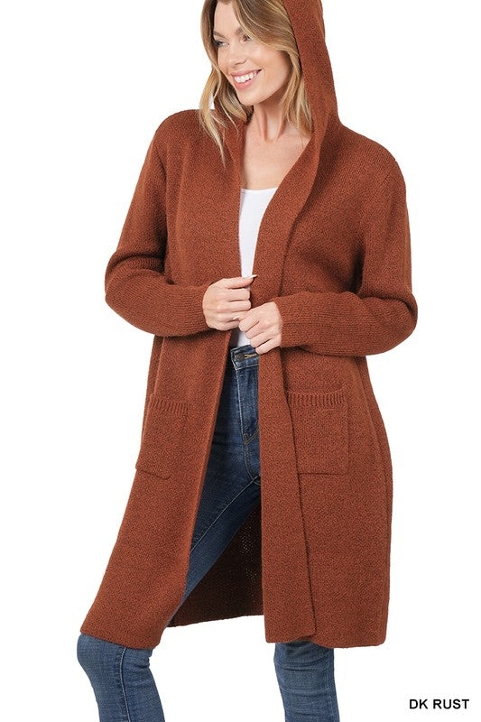 HOODED OPEN FRONT CARDIGAN