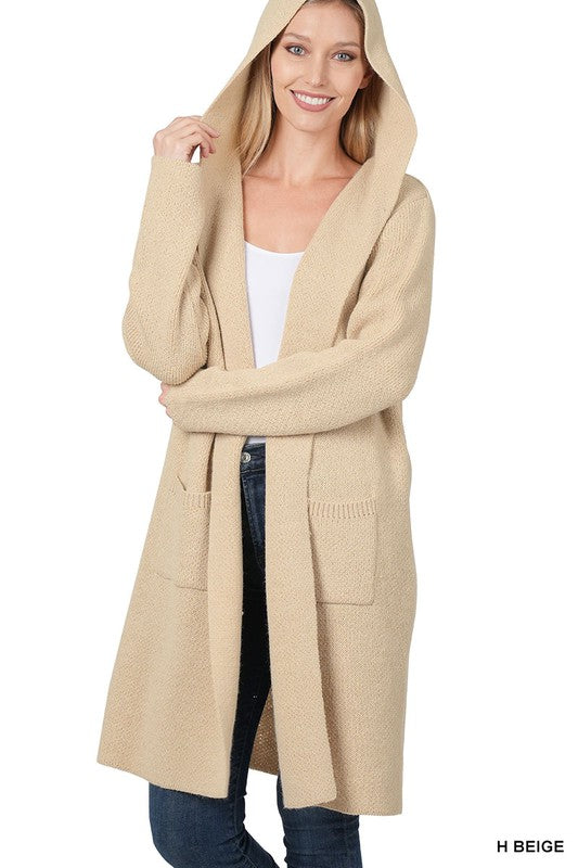 HOODED OPEN FRONT CARDIGAN