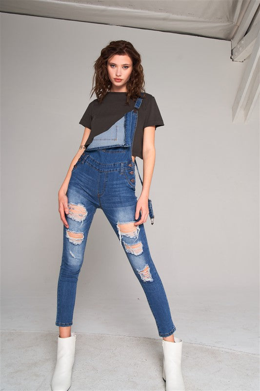 Front Pocket Skinny Denim Overall